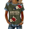 thumbnail image 3 of 250 Anniversary USA Shirt Womens Tops Jean Shirts for Women Denim Patchwork Waffle Short Sleeve Crew Neck Shirts 1776-2026 250Th American Birthday Flower Printed Shirt Graphic Tees Army Green L, 3 of 4