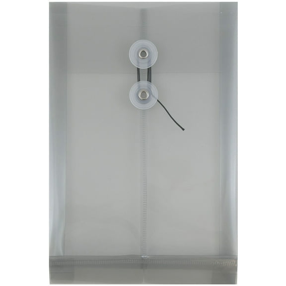 JAM Paper Plastic Envelopes with Button & String Tie Closure, 6 1/4 x 9 1/4, Smoke Gray, 3/Pack