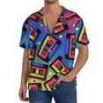 thumbnail image 7 of Lsque Vintage Audio Cassettes print Men's Cuban Collar Short Sleeve Shirt Summer Beachwear Casual Button Down Fashionable Vacation Leisure Shirt-4X-Large, 7 of 7