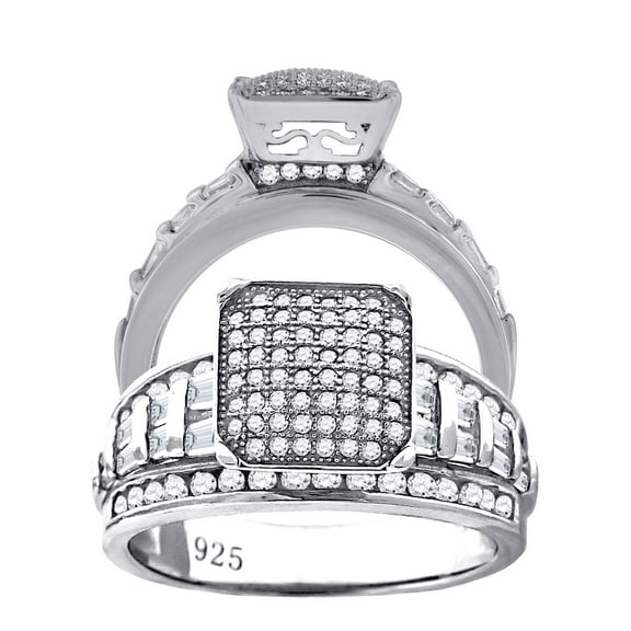 925 Sterling Silver Womens Cubic Zirconia Size 9 Cluster Square Head Fashion Ring Band Ring for Women and Men