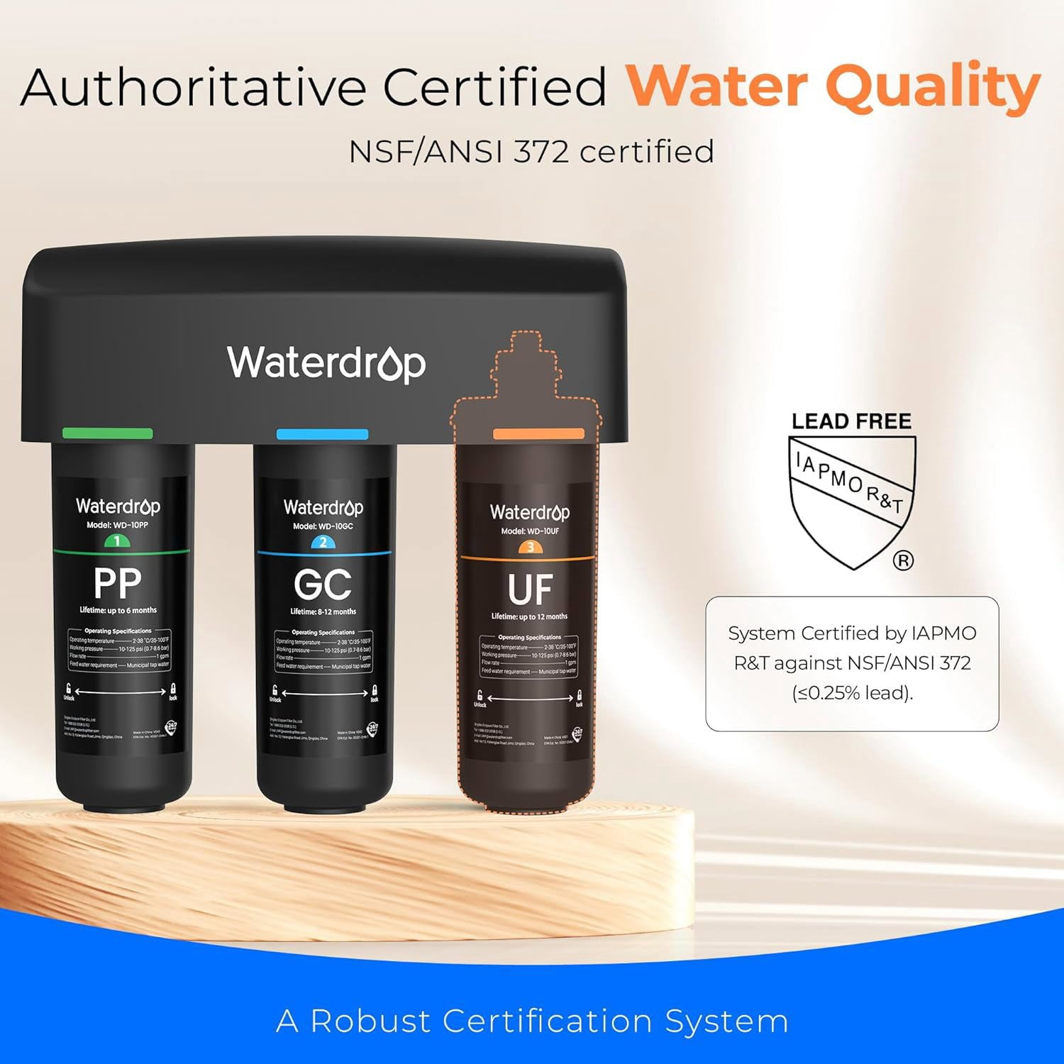 Waterdrop TSB-UF 0.01 μm Ultra Filtration Under Sink Water Filter System, 9 Layer Under Sink Water Filtration System