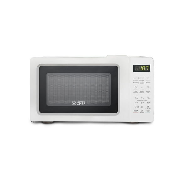COMMERCIAL CHEF 0.7 Cubic Foot Microwave with 10 Power Levels, Small Microwave with Pull Handle, 700W Countertop Microwave up to 99 Minute Timer and Digital Display, White