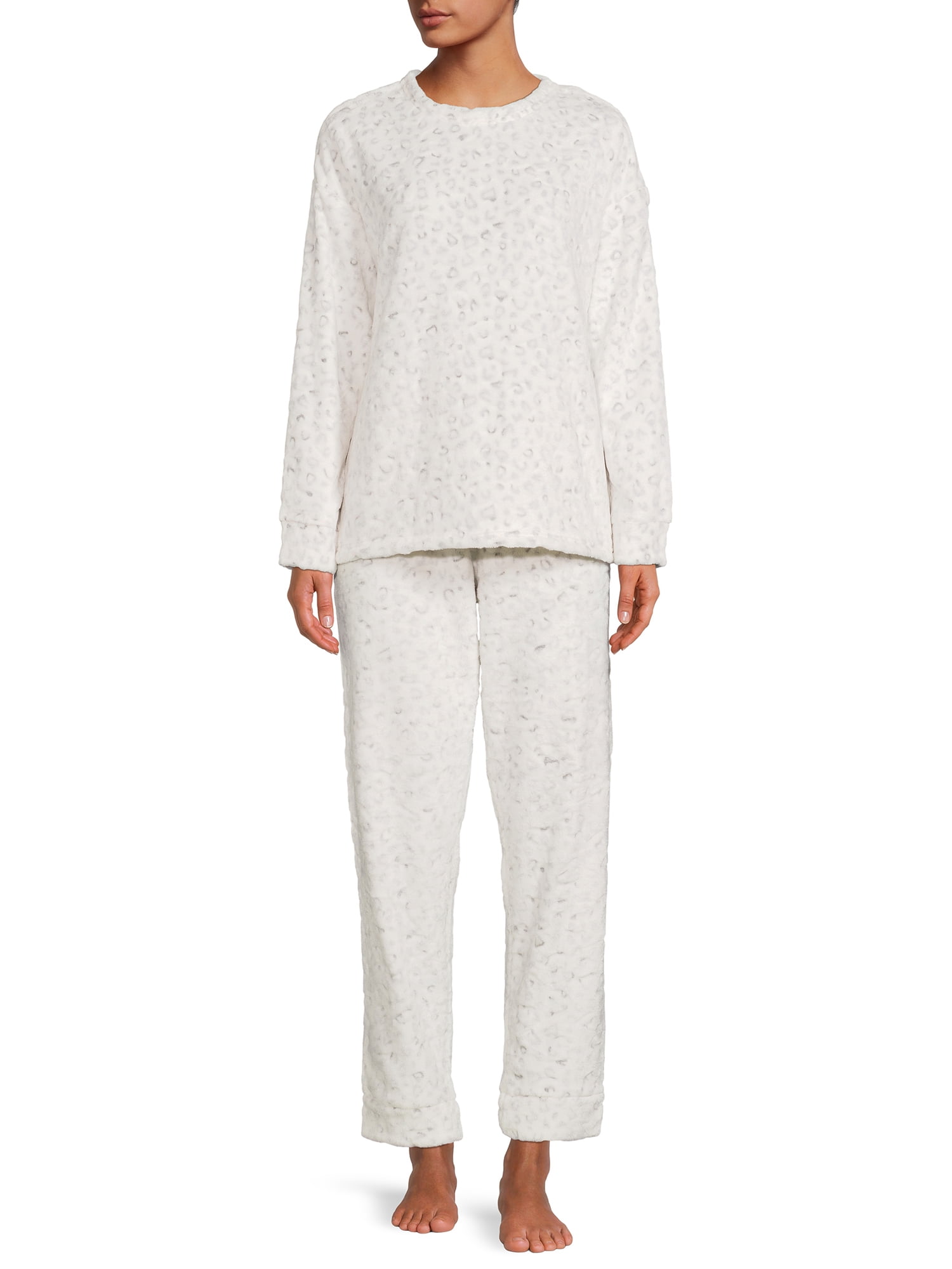 Secret Treasures Women's Plush Leopard Pajamas, 2-Piece