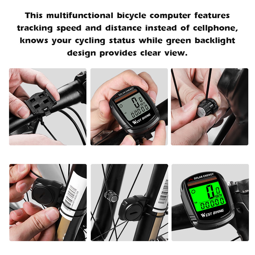 Bike Computer with Solar Energy Bicycle Speedometer and Odometer Wireless Waterp 