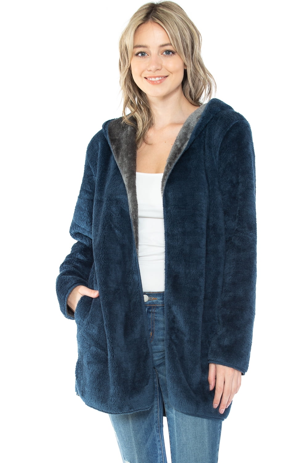Safus Wearable Blanket Hoodie in Thick Fleece Jacket with Pocket - Blue - Small/Medium Size - for Women and Men, Warm and Cozy