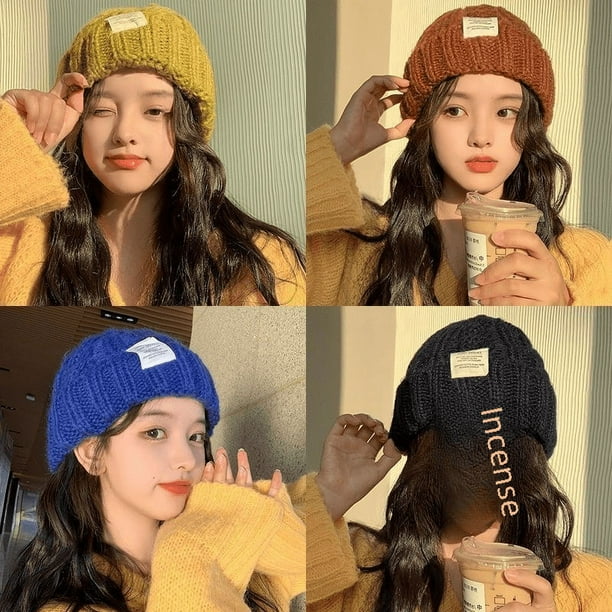 Gorro de estudiante de estilo japonés para mujer, gorro de lana gruesa con aspecto alto para otoño e invierno, gorro holgado y versátil con gran circunferencia para la cabeza, gorro frío