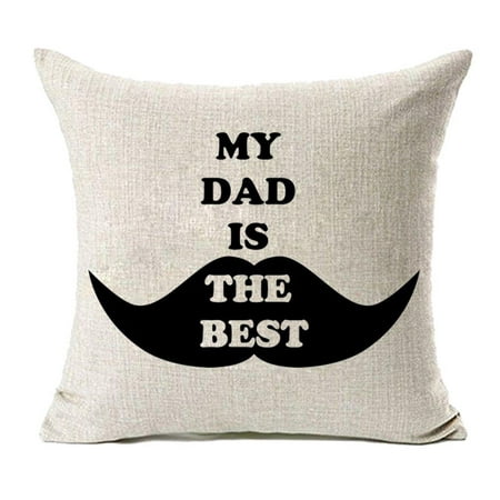 MFGNEH My Dad is The Best with Mustache Printed Cotton Linen Throw Pillow Covers, Home Decor Pillow Covers for Sofa 18 x 18,Dad Birthday Gifts,Dad