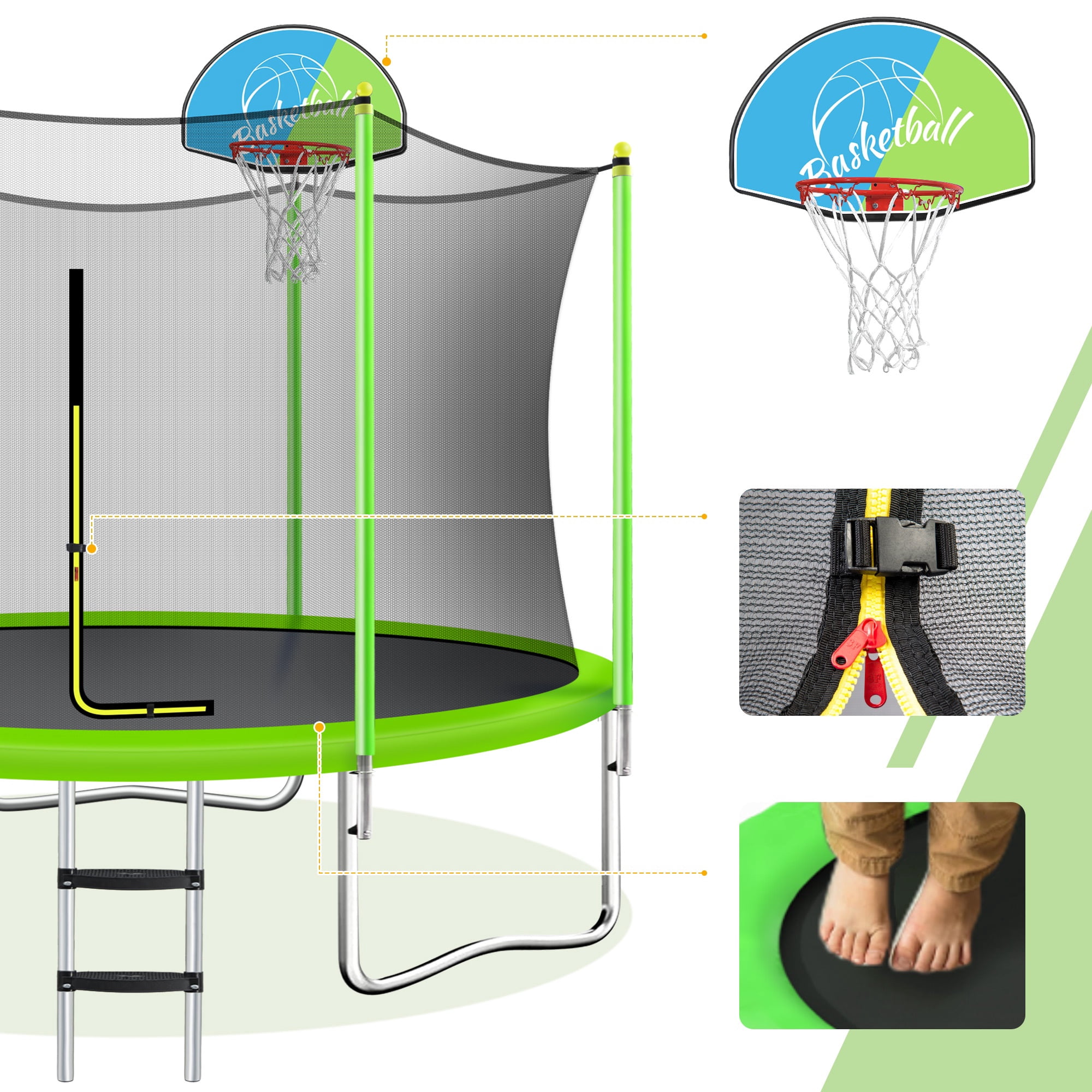 10FT Kids Trampoline Outdoor, SHINPT Large Trampoline with Enclosure Net, Recreational Trampoline for Families, Outdoor Trampoline with Basketball Hoop, Big trampoline for Backyard, Lawn, Patio