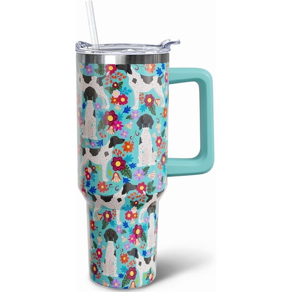 40 oz German Shorthaired Pointer Tumbler with Handle, Insulated Stainless Dog Tumbler Coffee Travel Mugs Cup Water Bottle German Shorthair Pointer Lovers Gifts for Women Girls