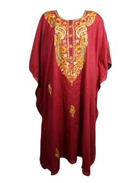 Mogul Women Short Kaftan Dresses, Red Embroidered Summer Caftan Dress, Housedress, LOOSE Boho Maternity Dresses 3XL