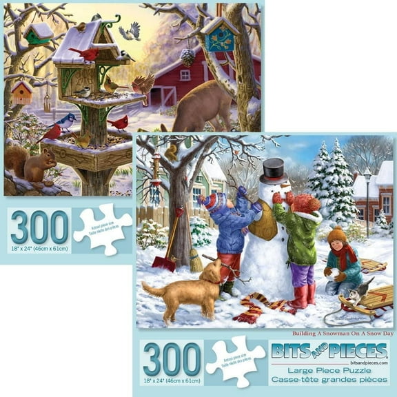 Bits and Pieces Jigsaw Puzzles Snowy Winter Collection 300 Piece for Adults 2-Pack 18" x 24"