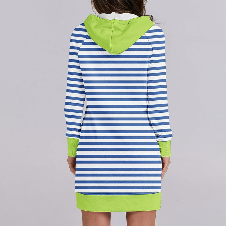 Oplxuo Women's Hooded Striped Dress, Loose Fit Casual Long Sleeve