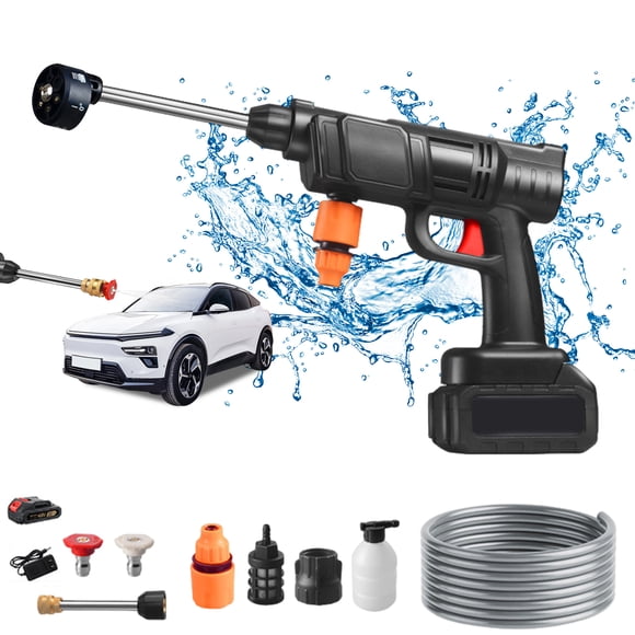 Nettoyeur à Pression Portable Sans Fil 21 V, Nettoyeur Électrique pour Voiture, Jardin, Patio, Buse Réglable, Boyau d'Auto-amorçage, Outil de Nettoyage Léger pour l'Extérieur.