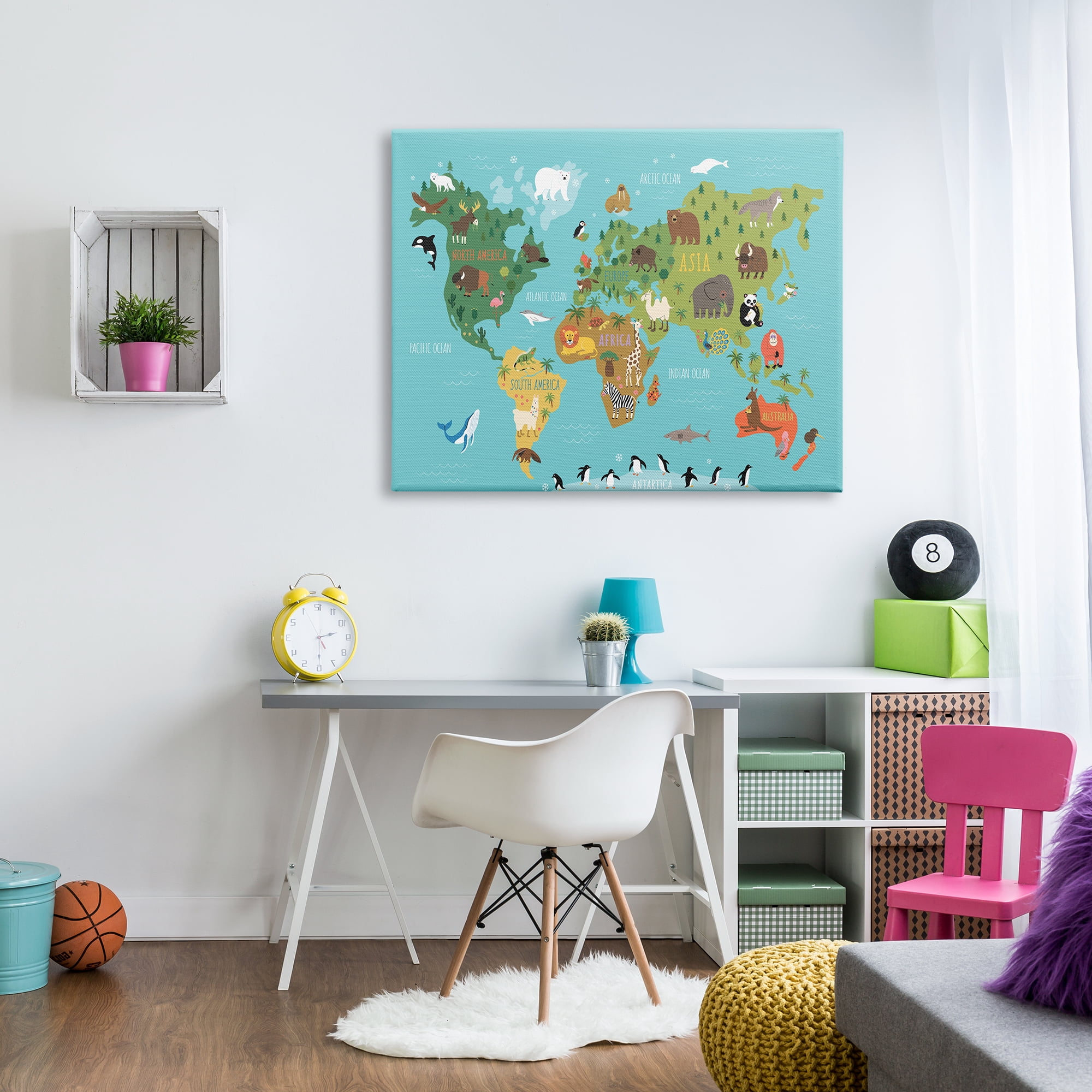Stupell Industries Country Animals World Map Continents Wildlife Diagram Graphic Art Gallery Wrapped Canvas Print Wall Art, Design by Abi Hall