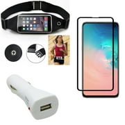 Galaxy S10e Running Waist Bag w Car Charger w Screen Protector - Belt Band Sports Gym Workout, USB DC Socket Power, Tempered Glass 5D Curved Edge for Samsung Galaxy S10e Phone