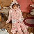 thumbnail image 2 of Conjunto de Pijamas de franela para Mujer, ropa de dormir con estampado Kawaii, con gorro de terciopelo, para el hogar, para Otoño e Invierno, 2 of 4