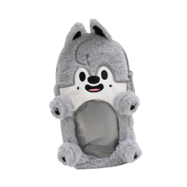 Portatarjetas de peluche con forma de animal, portátil, multifuncional, pequeño Lobo gris