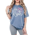 thumbnail image 4 of He Is Risen Christian Shirt for Women - Pearl Bow Easter Faith Graphic Tee Blue Jean Shirt Adult Large, 4 of 7