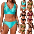 thumbnail image 2 of Vhkiploz Summer 2 Piece Swimsuit for Women V-Neck Palm Tree Cutout Top with Lace Up Bottom Sexy Bikini Suits Beach Wear Bathing Suit Black S, 2 of 8