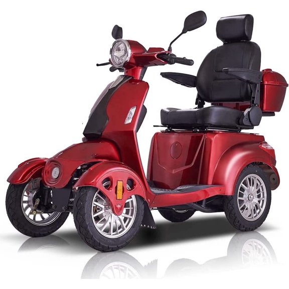 Secure Adjustable Seat 4-Wheel Mobility Scooter with Charger, Red, 310 lb Limit