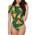thumbnail image 1 of Saiise Motif Pizza Combinaison à Manches Courtes pour Femmes Col Rond Pyjama Justaucorps Extensible avec Fermeture à Pression-TTTG, 1 of 1