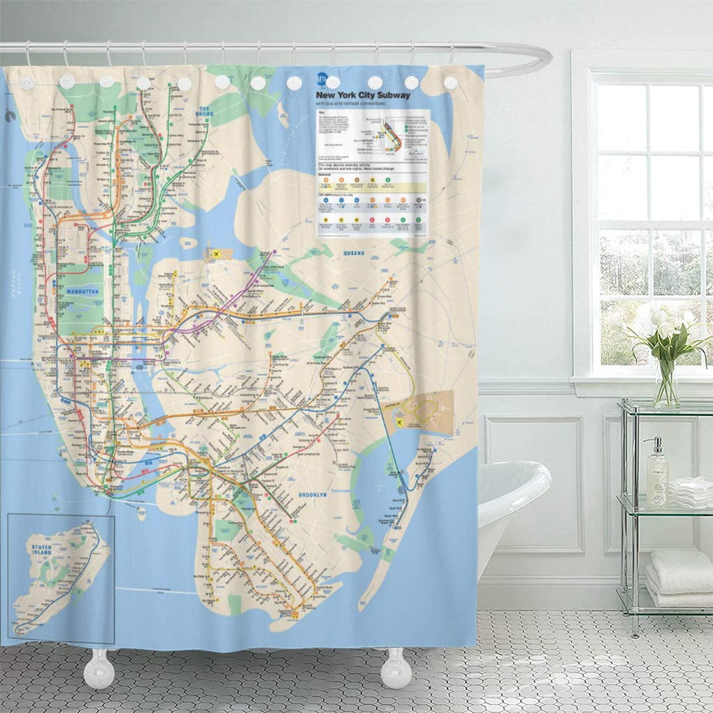 New York City Subway Map 70*70" Waterproof Fabric Bath Shower Curtain & 12 Hooks 