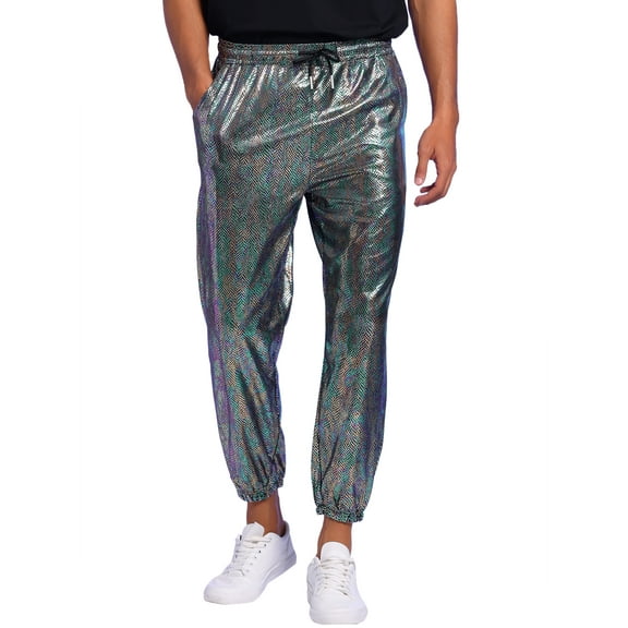 INSPIRE CHIC Metallic Pants for Men's Drawstring Waist Shiny Sequin Joggers Multicolor 30
