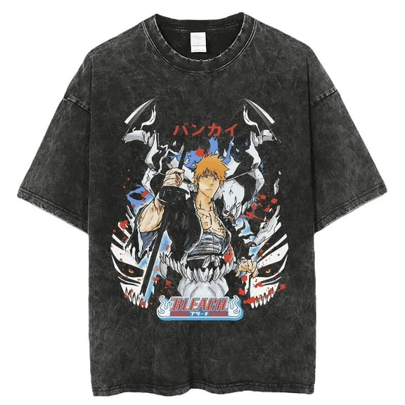 Bleach Men's Cotton Summer T-Shirts Vintage Tee Loose Fit Short Sleeve Casual Tshirts for Men Women 3XL