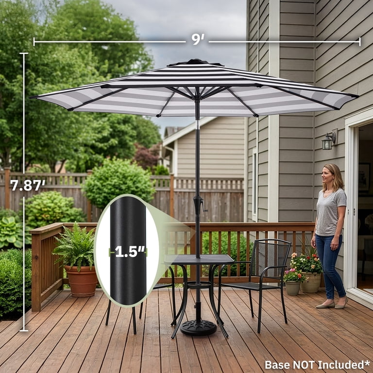 Pure Garden 9 Ft Patio Umbrella, Black White Stripe photo 6