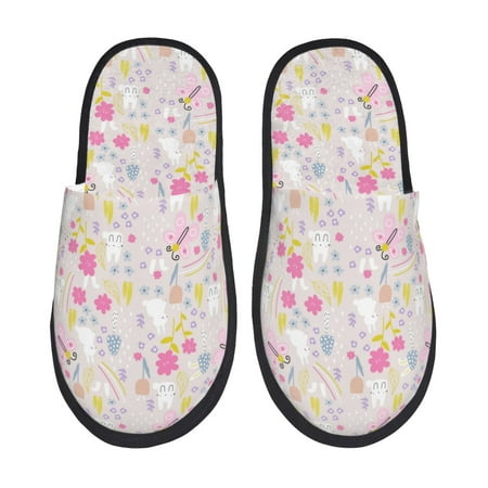 

Tideii Cartoon Rabbit And Butterfly for Home Indoor Cotton Slippers Autumn and Winter EVA Plush Slippers Household Supplies Unisex-Medium