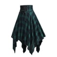 thumbnail image 5 of Gothic Plaid Midi Skirt for Women Vintage High Waisted A Line Asymmetrical Lace Up Pleated Skirt, 5 of 7