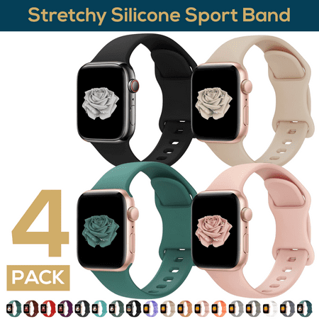 ComfiTime 4Pack Apple Watch Band – Stretchy iWatch Sport Bands 38/40/41/42/44/45 mm for Women & Men, Silicone Apple Watch Strap ,iphone Watch Band for Series 9 8 7 6 5 4 3 2 1 SE
