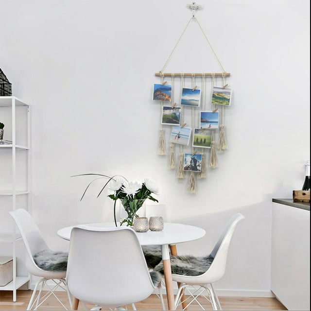 Fiudx Tapiz Fotográfico Colgante, Organizador de Pared Beige, Incluye 25 Pinzas de Madera, Decoración para Dormitorios y Oficinas, Ideal para Regalar, 100 X 42 Cm.
