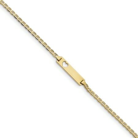 14k Yellow Gold Engravable 7in Anchor Link ID Cut-out Heart Bracelet (Plate:0.85 x 0.2in)