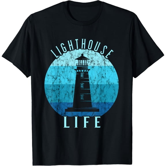 Lighthouse Retro Vintage Lighthouse Life Seaside Boating T-Shirt men and women can wear, black, white, gifts.