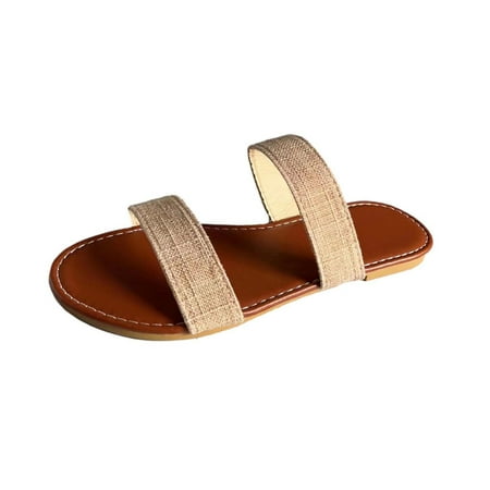 

TUOBARR Flat Slippers for Women Women s Flat Shoes Ladies Beach Sandals Summer Non-Slip Causal Slippers Beige