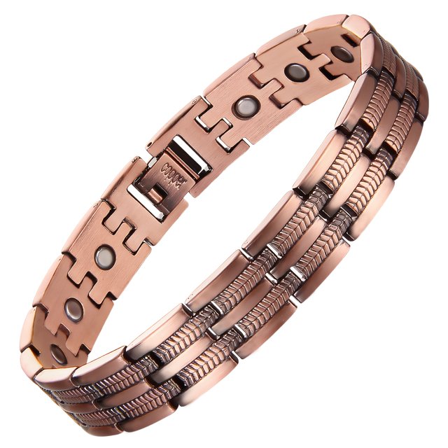 LEEYNEER 1pc Men‘s Copper Magnetic Bracelet with 3500 Gauss Magnets Adjustable Fit with Sizing Tool Solid Copper & Black Enamel Design for Muscle Recovery & Blood Circulation Support