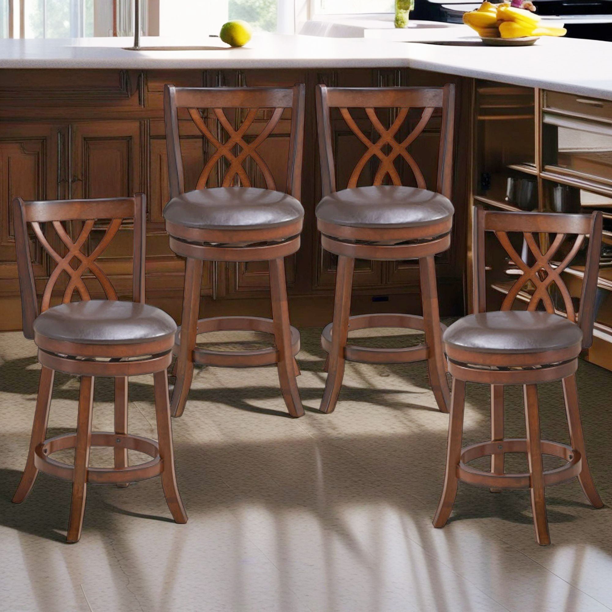 Demi Bonn 360° Swivel Counter Height Bar Stools with PU Leather Cushioned Seat and Footrests, 26" Modern Dining Chair with Backrests, Brown