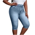 thumbnail image 2 of ClodeEU Women's Faux Denim Capri Pants with Faux Pockets, Casual Cropped Trousers Sky Blue,Womens Plus L, 2 of 8