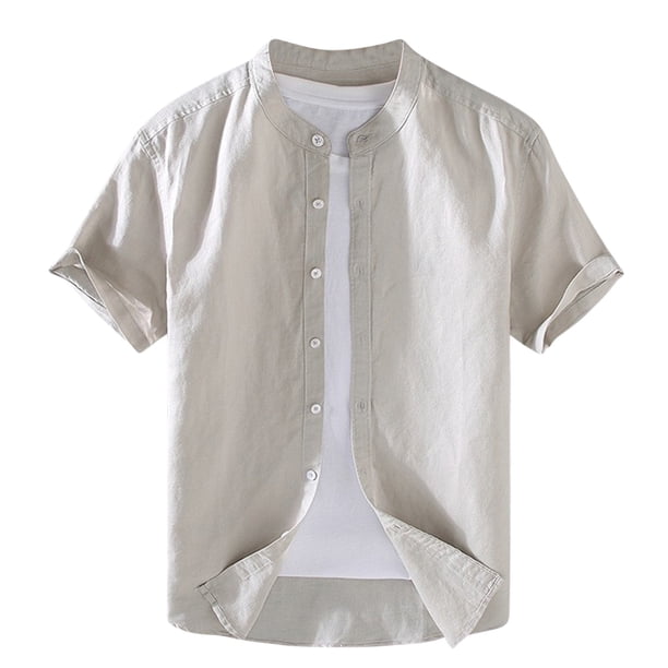 pstuiky Camisa de manga corta para hombre, Camisa de verano para hombre, de manga corta, con cuello alto y botones camisetas de hombre xxxl