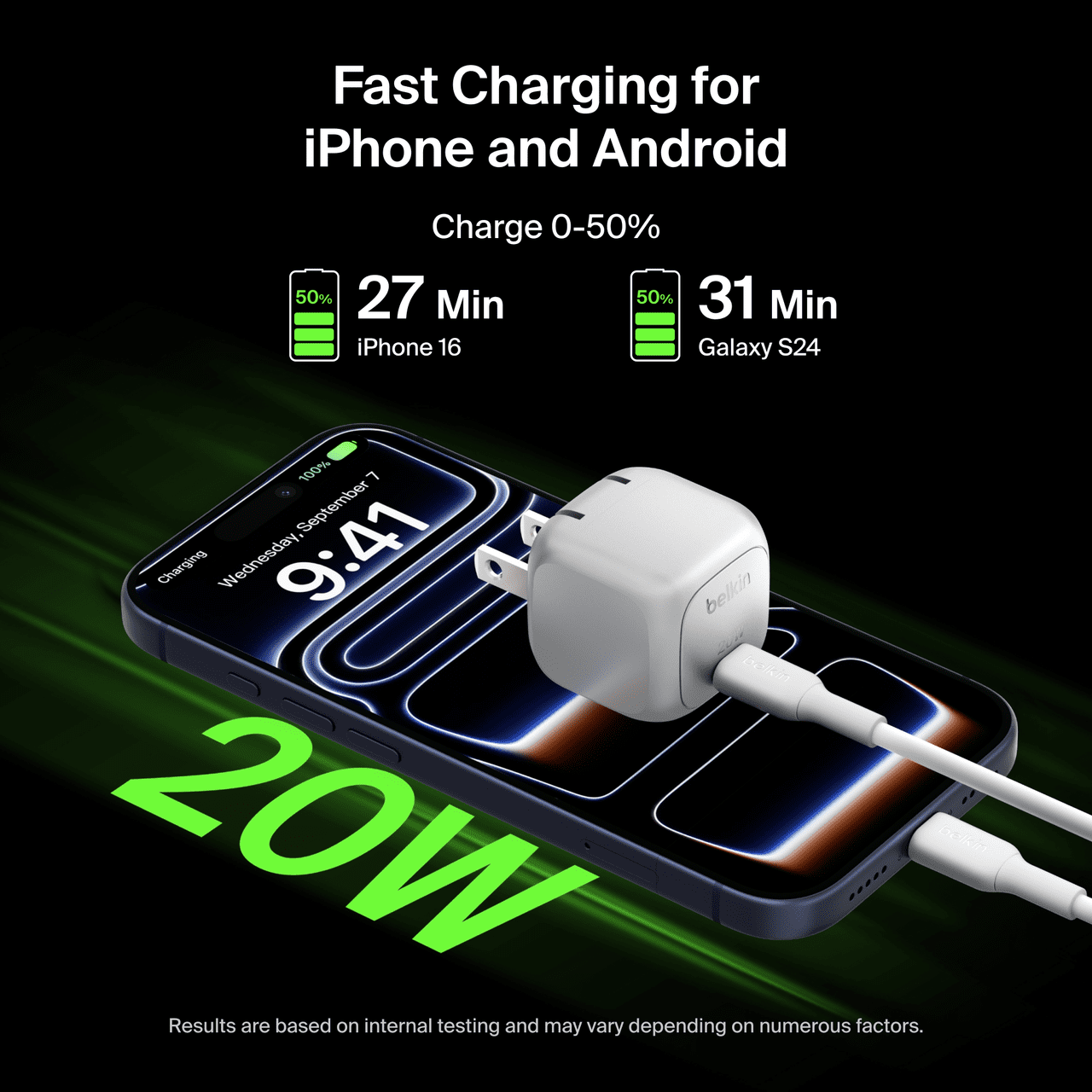 Belkin Compact Wall Charger 20W, USB-C Power Delivery Fast Charging for Apple iPhone 16, 15, 14, 13, Plus, Pro, Pro Max, Samsung Galaxy S25, Galaxy S24, Google Pixel 9, iPad, AirPods, & More - Gray