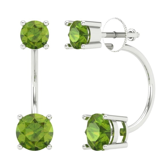 3 ct Screw-Back Stud Earrings for Women | 6.5mm Round Cut Natural Peridot | 18K White Gold