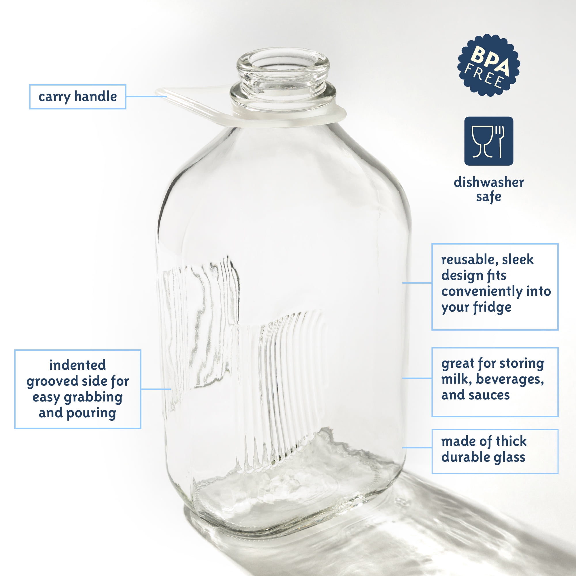 JoyJolt Reusable Glass 64 oz. Clear Milk Bottle with Lid and Pourer  (3-Pack) JG10294 - The Home Depot