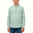 thumbnail image 4 of JOANKDMI Band Collar Button Down Shirts for Boy 12 Long Sleeve Casual Dress Shirts with Pocket Fall Spring Tops, 4 of 6