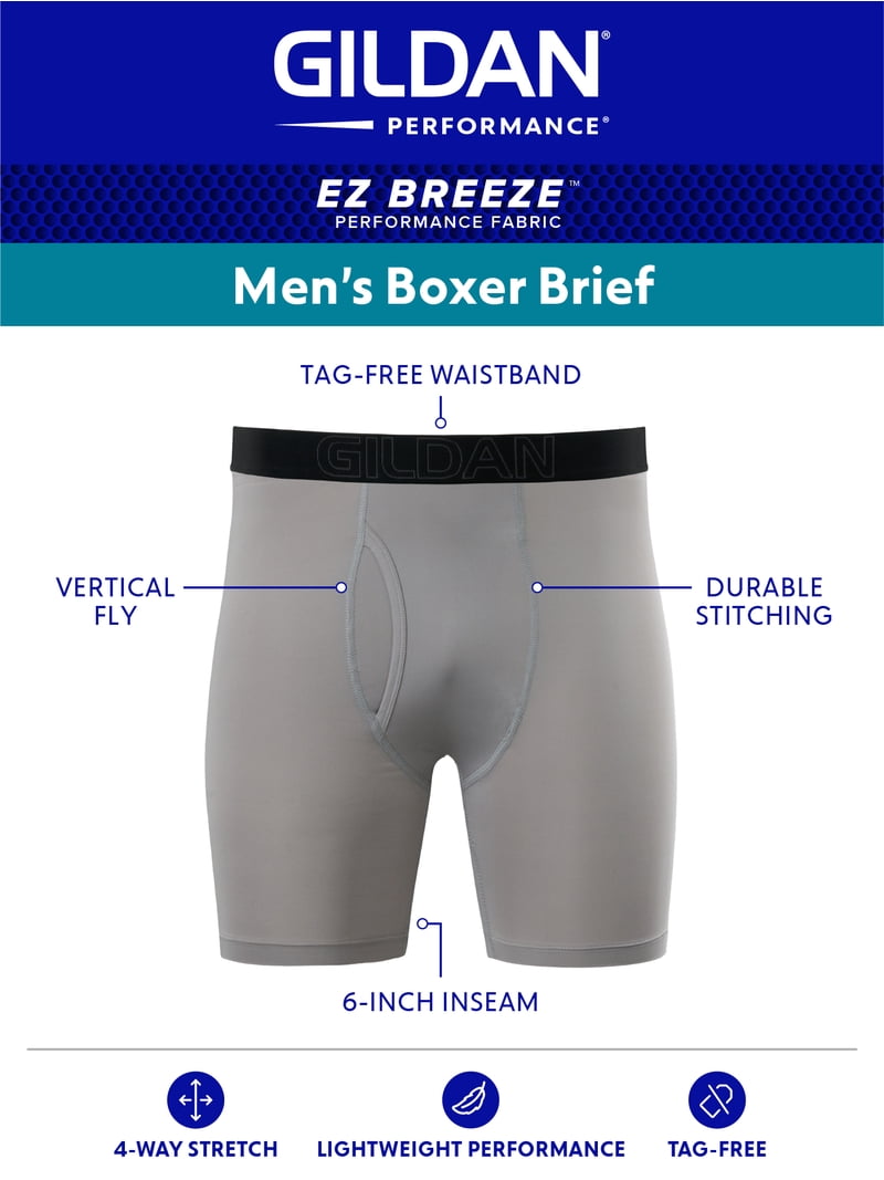 Gildan Performance Men's EZ Breeze Boxer Brief Underpants, 6-Pack