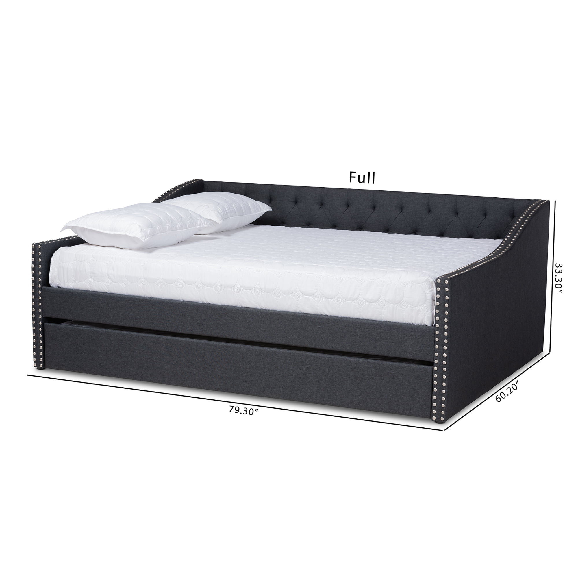 Baxton Studio Haylie Modern and Contemporary Dark Gray Fabric Upholstered Full Size Daybed with Roll-Out Trundle Bed