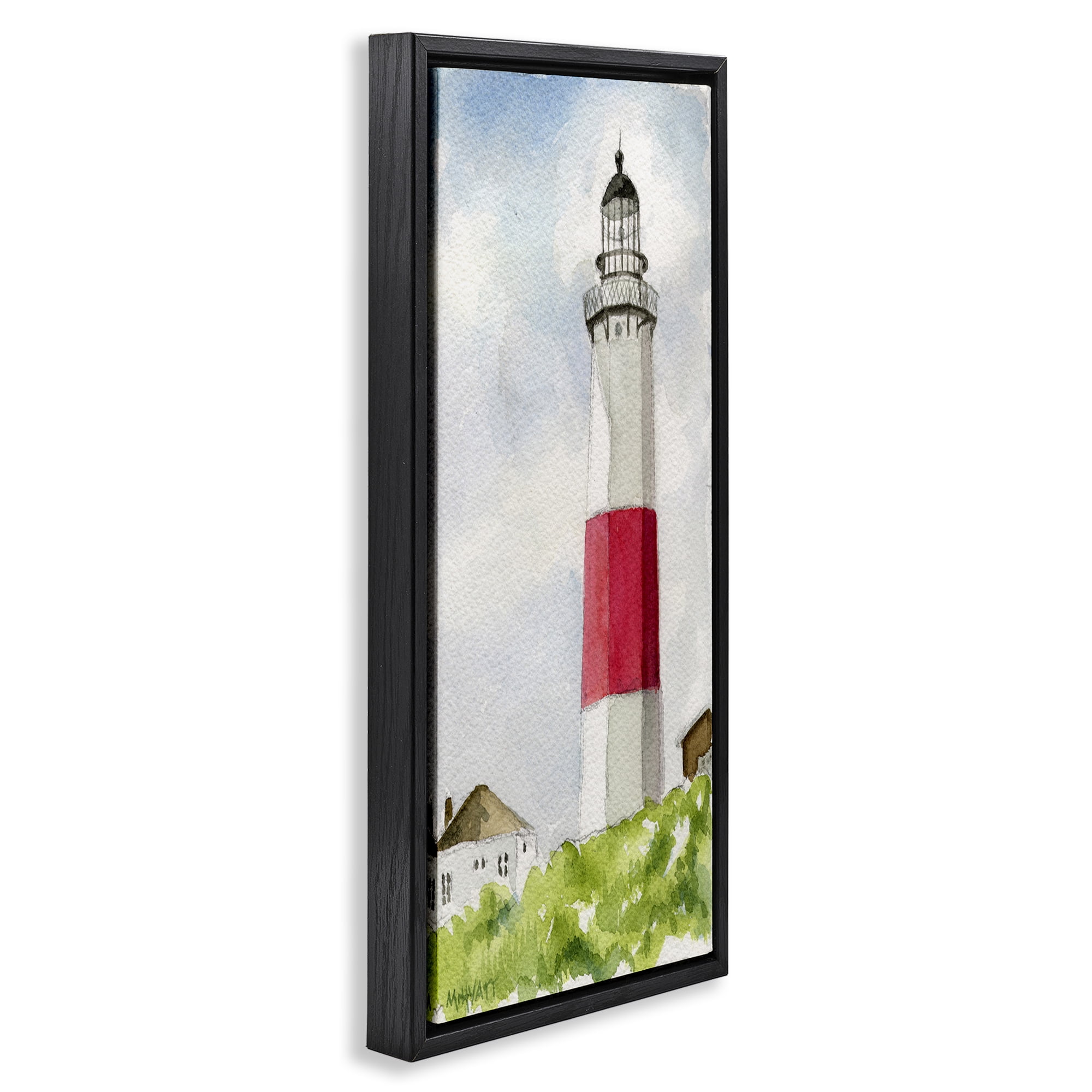 Stupell Industries Montauk Lighthouse View Nautical & Beach Painting Black Floater Framed Canvas Art Print Wall Art, 11 x 25