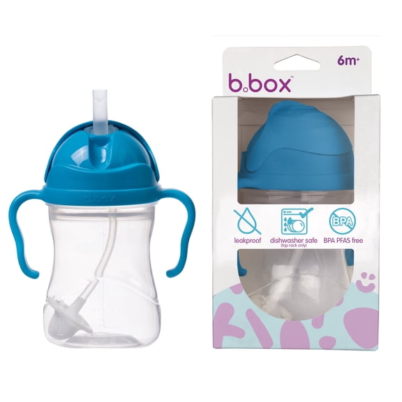b.box Sippy Cups for Toddlers, Leakproof Weighed Straw Cup for 6  month, Toddler Water Bottle with Handles, BPA Free, Dishwasher Safe, 8 oz - Cobalt
