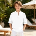 thumbnail image 2 of LIIPEE Boys T Shirts Casual Solid Color Henley Neck Rolled Sleeve Short Sleeve Basic Tshirt Kids Comfortable Daily Tee Tops Fashion Breathable T-Shirts,11-12 Years, 2 of 6