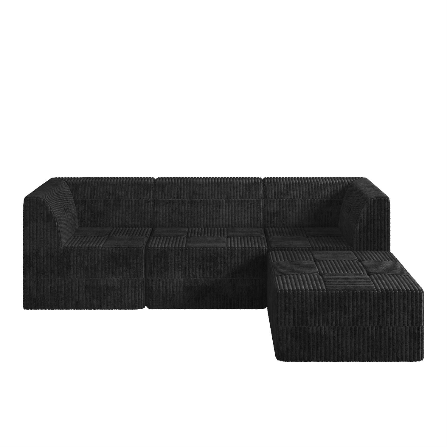 Demi Bonn 97" L-Shaped Modular Sectional Sofa, Modern Minimalist Style DIY Compressed Corduroy Couch for Living Room & Bedroom, Black